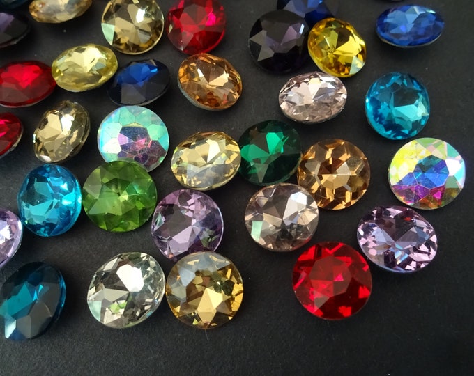 PACK OF 12mm Faceted Rhinestone Glass Cabochons, Faceted Backs, Mixed Colors, Glass Round Rhinestone Cabochon, Undrilled & Back Plated