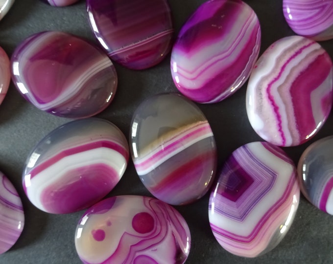 40mm Dyed Pink Natural Agate Cabochon, Dyed, Oval Cabochon, Purple and White Swirled Cab, Polished Gem Cab, Vibrant Gemstone, Bright Stone