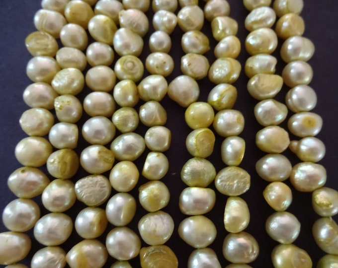 15.5 Inch Strand 6-7mm Cultured Freshwater Pearl Beads, Dyed, About 50 Beads, Yellow Pearl, 6-7mm Flat Sided Potato, Pearl Spacer Beads