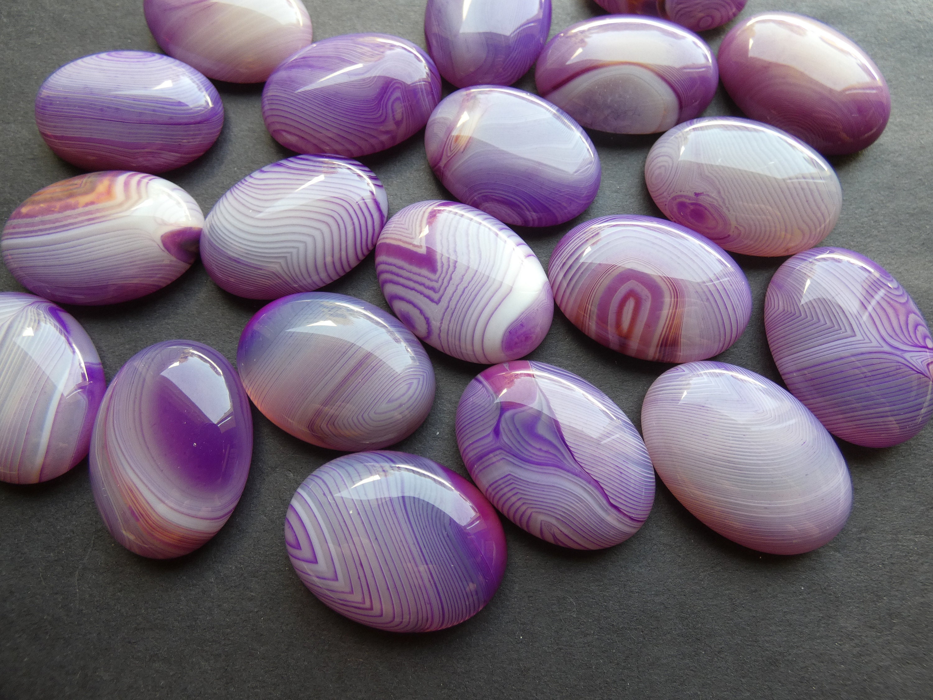30x22x8.5mm Natural Striped Agate Gemstone Cabochon, Oval Cabochon