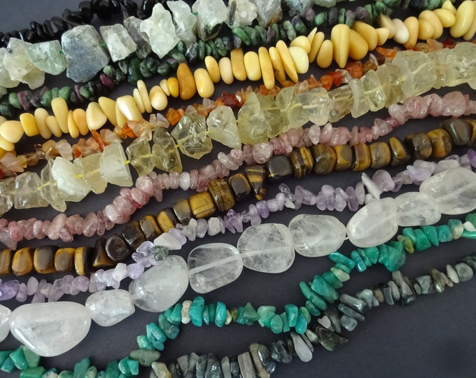 10 PACK of Natural Gemstone Chip & Nugget Strands, Mixed Stones and Sizes, Wholesale Chip Order, Wholesale Gemstones, Random Mix, Mixed Lot