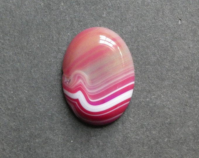 40x30mm Natural Striped Agate Cabochon, Oval, Pink and Yellow, Dyed, One of a Kind, As Seen in Image, Only One Available, Gemstone Cabochon