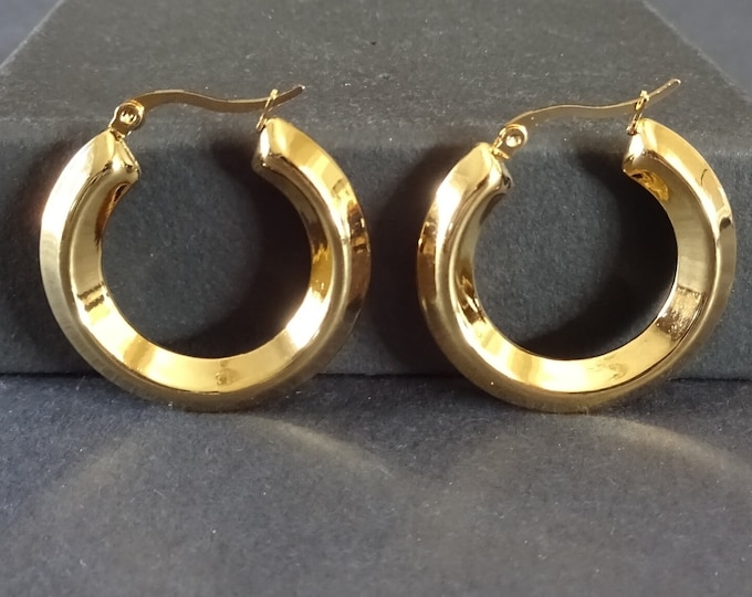 Stainless Steel Gold Chunky Hoop Earrings, Hypoallergenic, Golden Round Hoops, Set Of Earrings, 33x6mm, Simple Chunky Hoops For Women