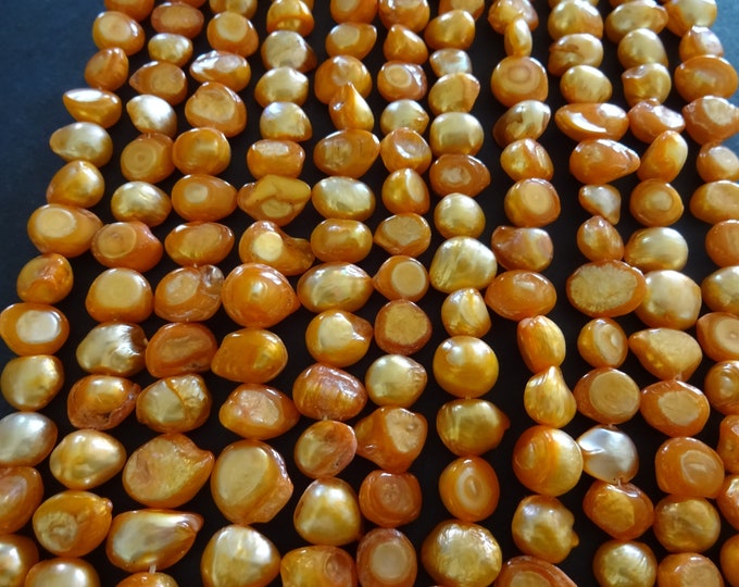 15 Inch Strand 8-9mm Cultured Freshwater Pearl Beads (dyed), About 40 Beads, Peach Pearl, 8-9mm Flat Sided Potato, Peach Colored Pearl