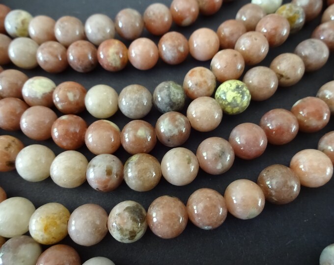 15 Inch Strand Of 8mm Natural Cherry Blossom Jasper Ball Beads, About 46-48 Jasper Beads, Round, Polished Stone Beads, Neutral Brown & Pink