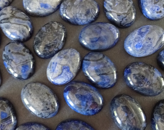 25x18mm Natural Ripple Jasper Cabochon, Dyed, Blue & Black, Oval, Gemstone Cabochon, Polished Gem, Swirled Pattern Stone, Black Swirls