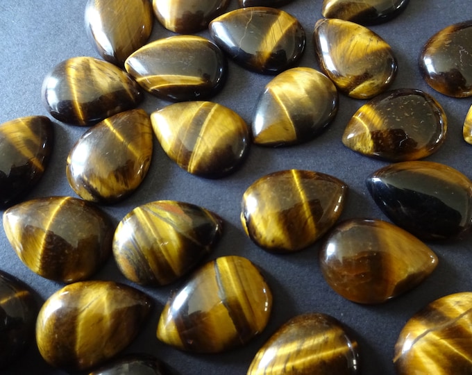 25mm Natural Tiger Eye Teardrop Cabochon, Gemstone Cabochon, Beautiful Polished Gem, Neutral, Jewelry Making Stone, 25x17-18x6mm, Tear Drop