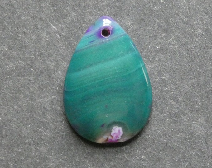 33x23mm Natural Agate Pendant, Gemstone Pendant, One of a Kind, Teardrop, Green and Purple, Dyed, Only One Available, Unique Agate Pendant