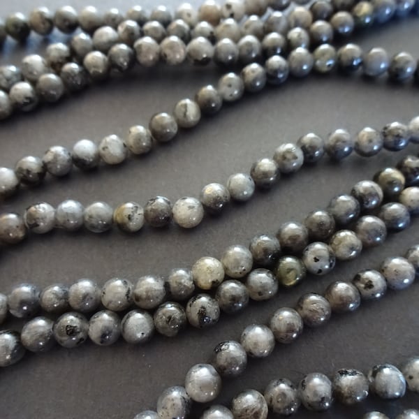 15.5 Inch 4mm Natural Larkavite Ball Bead Strand, About 90 Ball Beads, Natural Polished Gemstone, Gray Stone Bead, LIMITED SUPPLY, Hot Deal!