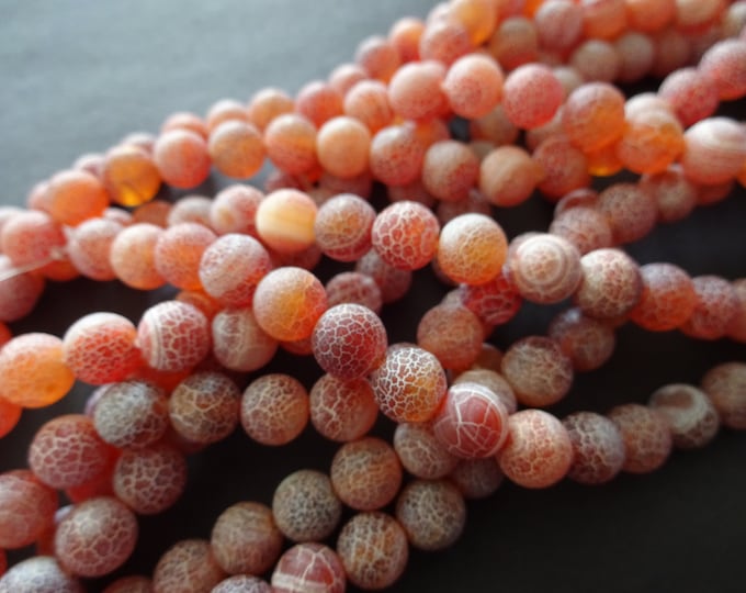 8mm Natural & Dyed Crackle Agate Ball Bead Strand, 14 Inch Strand With About 48 Beads, Red Agate Ball Bead, Agate Jewelry, Semi Transparent