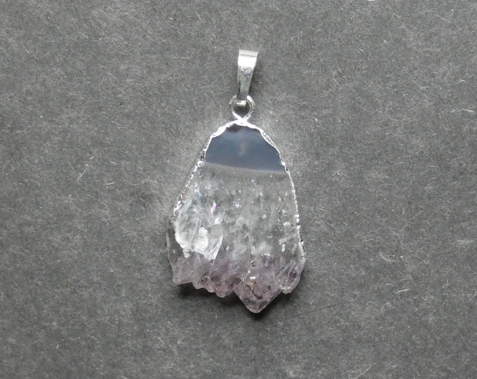 34x23mm Natural Amethyst Pendant with Silver Color Plated Brass Finding, Gemstone Pendant, Amethyst Nugget, One of a Kind, Unique Pendant