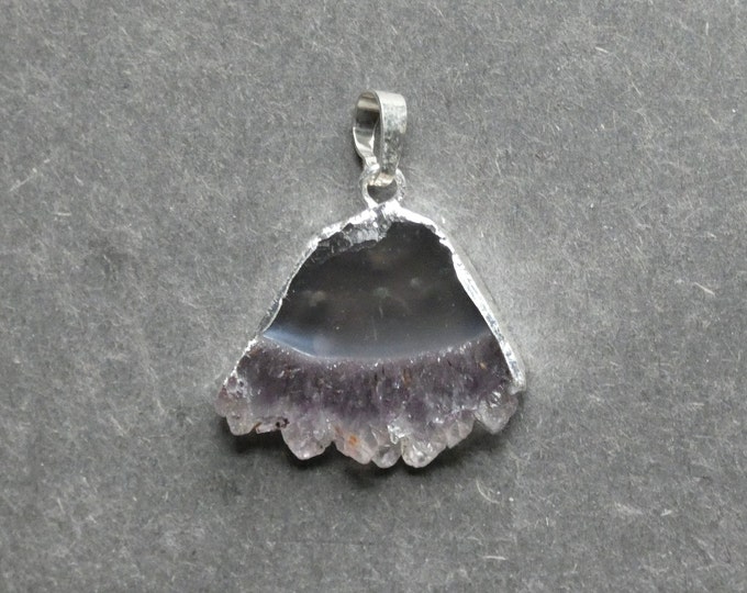 28x28mm Natural Amethyst Pendant with Silver Color Plated Brass Finding, Gemstone Pendant, Amethyst Nugget, One of a Kind, Unique Pendant