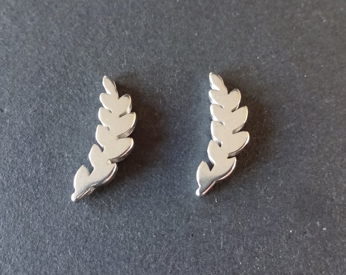 Stainless Steel Silver Leaf Climber Stud Earrings, Hypoallergenic, 18mm, Set Of Earrings, Crawler Earrings, Leaf Studs, Leaf Climber Earring