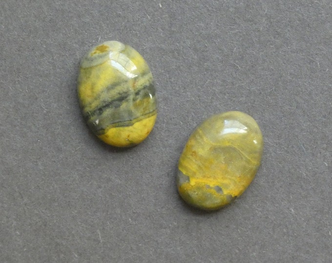 2 Pack 18x13x6mm Natural Bumblebee Jasper Cabochons, Oval, One Of A Kind, As Seen In Image, Only One Available,Bumblebee Jasper Cabochon Set