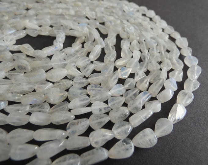 13 Inch 6-12mm Natural Rainbow Moonstone Beads, Mermaid Beads, About 42 Beads, Flat Teardrop Beads, Polished, Transparent,Hand Cut Bead