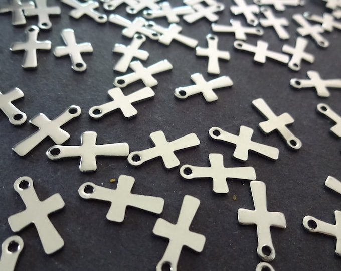 12x7mm Stainless Steel Cross Charm, Silver Color, Metal Charm, Religious Jewelry, First Communion Charm, Small Cross Pendant, Church Jewelry