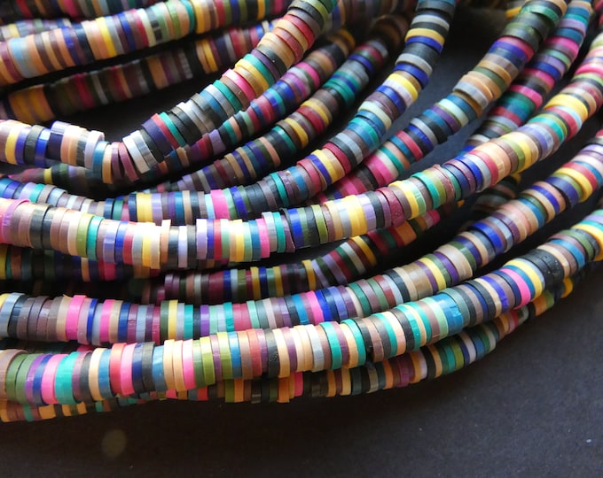 380+ Polymer Clay Beads, 17.7 Inch Strand, 5x1mm Clay Spacer Bead, Flat Round, Mixed Rainbow Colors, 2mm Hole, Jewelry Spacers, Lightweight