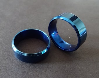 Blue Titanium Steel Ring, Brushed Band, 8mm Wide, Handcrafted Titanium Ring, Men's Ring, Unisex Jewelry, Wedding Band, Engagement Ring