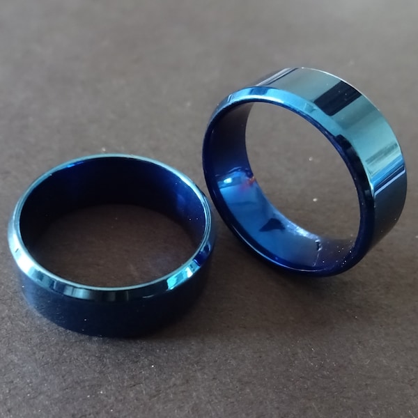 Blue Titanium Steel Ring, Brushed Band, 8mm Wide, Handcrafted Titanium Ring, Men's Ring, Unisex Jewelry, Wedding Band, Engagement Ring