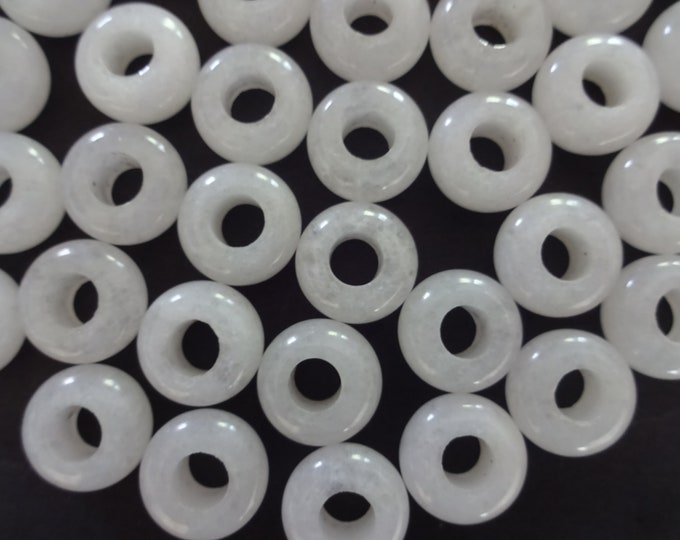 12x6mm Natural White Jade Rondelle Bead, Round Stone Ring, 5mm Hole, Polished Gem, White Jade, Natural Stone, Stone Ring, Semi Transparent