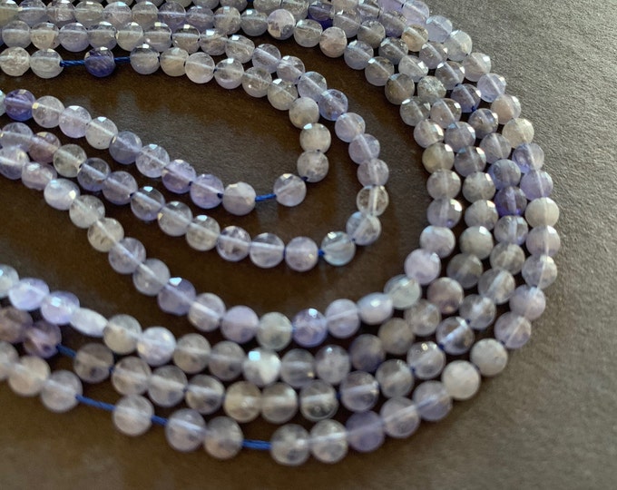 15 Inch Strand 4x2.5mm Natural Tanzanite Faceted Beads, About 100 Beads,Flat Round Gems, Light Blue Stone, Drilled Tanzanite, Polished