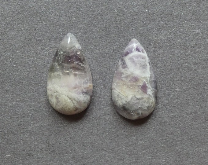 2 Pack 28x15mm Natural Amethyst Cabochon, Teardrop, Purple, One of a Kind, As Seen in Image, Only One Available, Gemstone Cabochon, Amethyst