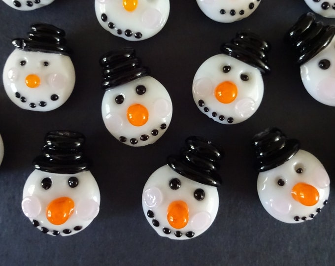 20x27mm Handmade Lampwork Glass Snowman Beads, Snowman Head Bead, Glass Bead, Christmas Bead, Christmas Snowman, Xmas Bead, Winter Charm