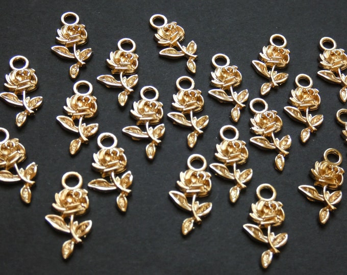 20 Pack 21mm Metal Rose Pendant, Light Gold Floral Pendant, Metal Focal, Outdoor Theme, Rose Bead, Metal Spring Bead, Gold Focal, Gold Rose