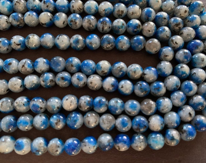 15.5 inch Strand 6mm Raindrop Azurite Ball Beads, Dyed Gemstone, About 64 Beads, K2 Stone Beads, Blue and Gray, Gemstone Bead Strand