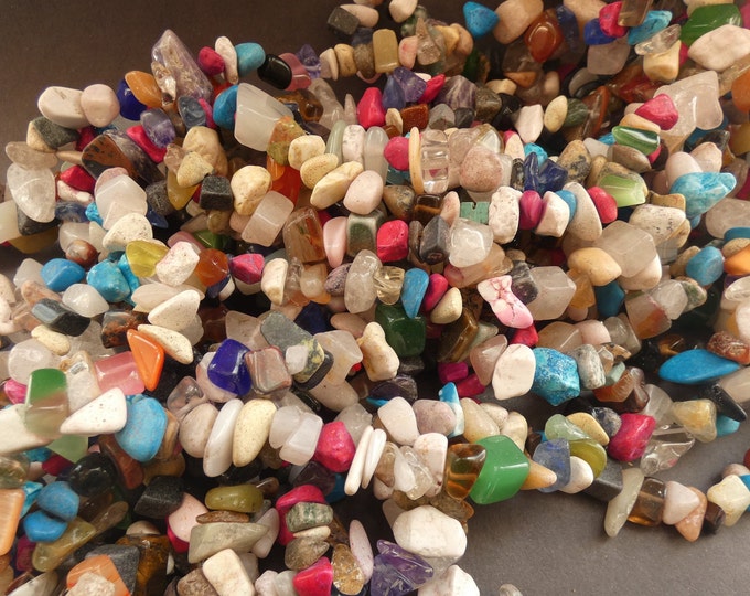 31.5 Inch 8-12mm Mixed Gemstone Bead Strand, About 200 Beads, Mixed Colors, Stone Chip Strand, Semi Precious Stones, Natural & Synthetic