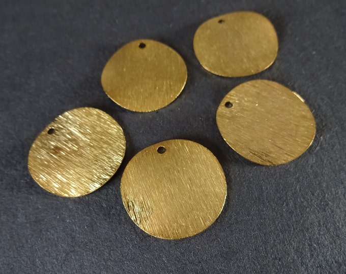 5 PACK 20mm Gold Plated Brass Wavy Circle Charms, Round Charms, Gold Round Charm, Brushed Finish, 18k Gold Plating, Brass Charm, Gold