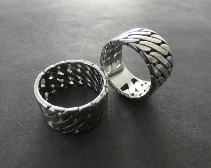 Stainless Steel Braided Ring, Stainless Steel Band, Silver Color Antiqued Design Band, Braided Band, Simple Anniversary Ring, Wide