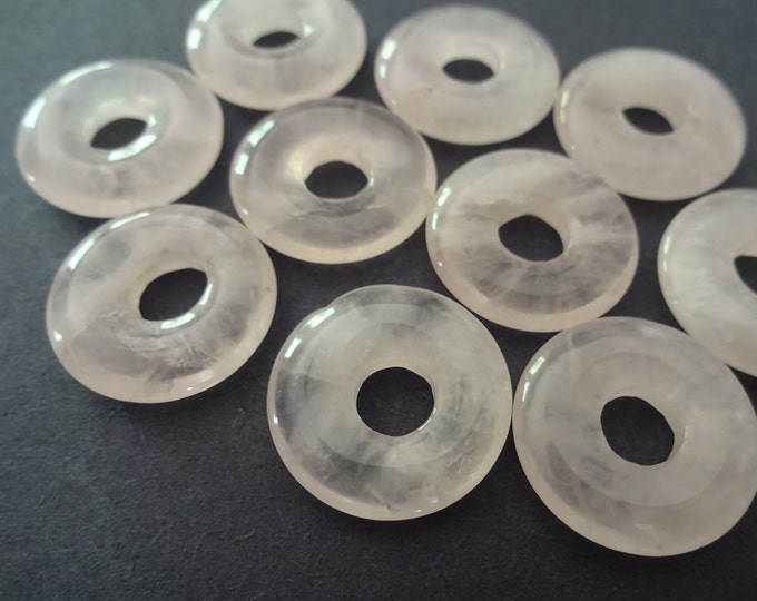 18mm Natural Rose Quartz Donuts, Polished Natural Gemstone Component, Round Amethyst Stone, Wire Wrapping, Pink, 5.5mm Hole, Round Crystal