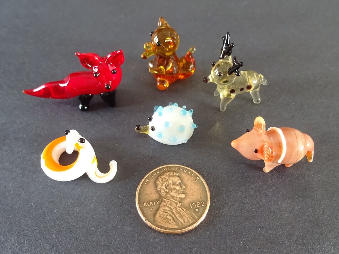 Mini Lampwork Glass Woodland Animal Set, Small Glass Animals