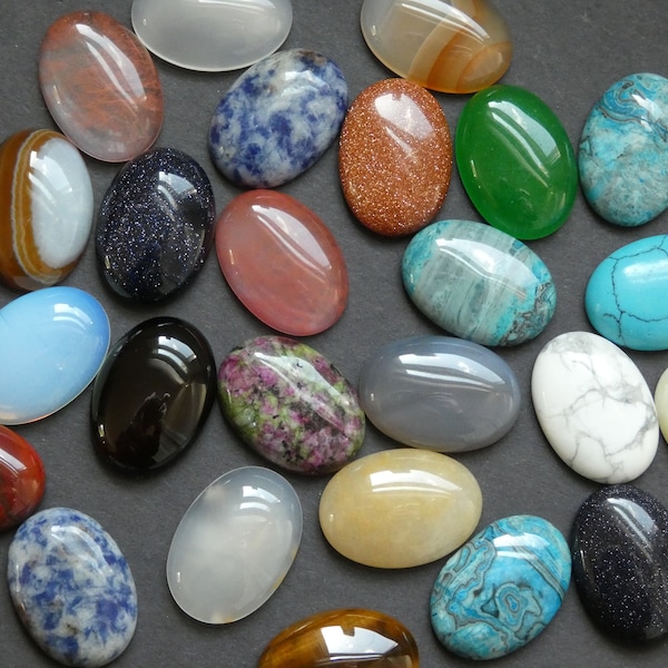 SET OF 5 Oval Mixed Lot Gemstone Cabochons, 25x18mm, Polished, Stone Cabochon, Gemstone Cab Lot, Jasper, Quartz, Agate, Howlite & More