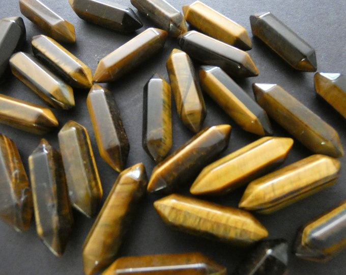 28-35mm Natural Tiger Eye Bullet, Faceted, Undrilled, Polished Gem, Gemstone Jewelry Pendant, Crystal Wire Wrapping Stone, No Hole