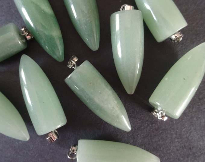 32-35mm Natural Green Aventurine Pendant With Brass, Stone Bullet, Bullet Pendant, Platinum, Bullet Shaped, Polish, Gemstone Jewelry Pendant
