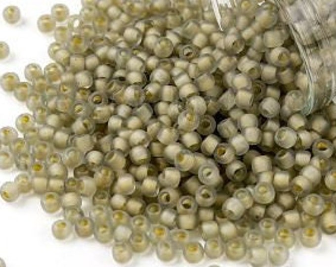 8/0 Toho Seed Beads,  Beige Lined Crystal Matte (369FM), 10 grams, About 222 Round Seed Beads, 3mm with 1mm Hole, Matte Finish