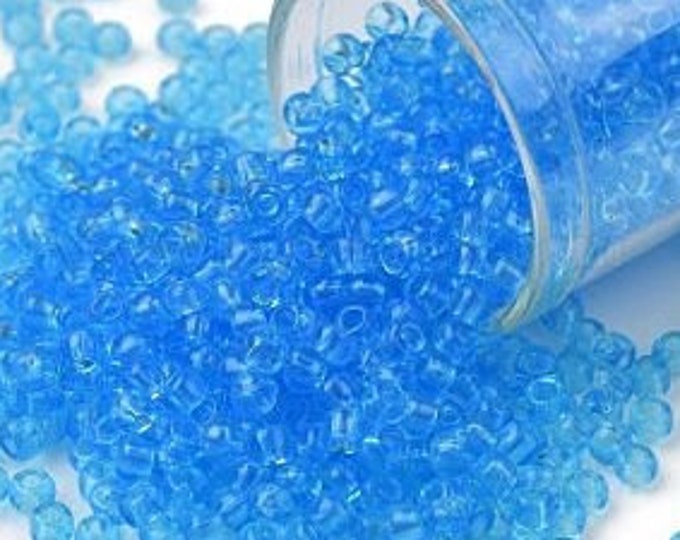 8/0 Toho Seed Beads, Transparent Aquamarine (3), 10 grams, About 222 Round Seed Beads, 3mm with 1mm Hole, Transparent Finish