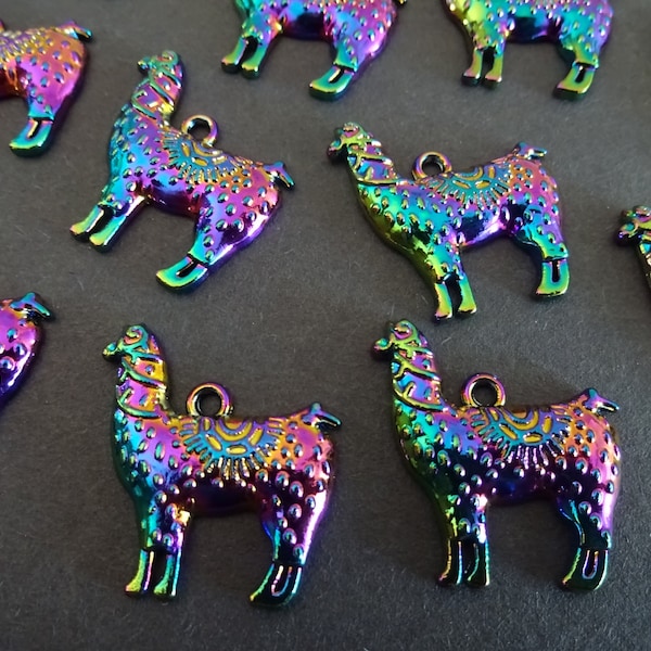 5 PACK of 25mm Metal Alpaca Pendant, Rainbow Metal Alpaca Charm, Oil Slick Color, Iridescent Metal Pendant, Holographic Metal Pendant