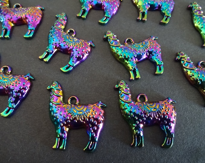 5 PACK of 25mm Metal Alpaca Pendant, Rainbow Metal Alpaca Charm, Oil Slick Color, Iridescent Metal Pendant, Holographic Metal Pendant