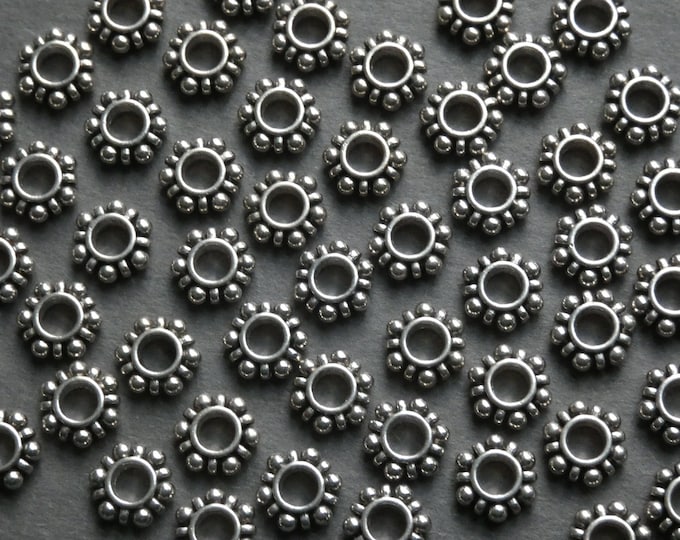 100 Pack 11x4mm Antique Flower Bead, Circular Metal Bead, Metal Spacer, Silver Spacer Beads, Silver Metal Beads, Round Spacer Bead