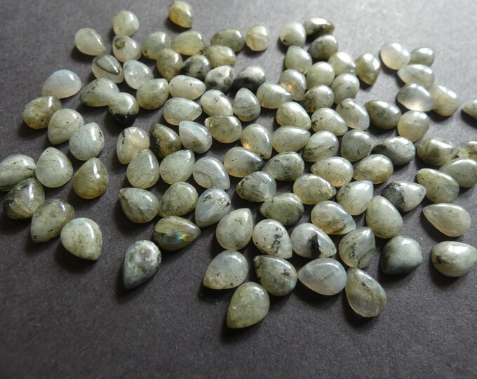 8x6mm Natural Labradorite Teardrop Cabochon, Tear Drop Cab, Polished Gem, Gray Gemstone, Unique Stone, Translucent, Small Labradorite Cab