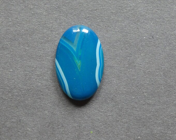 28x18x6mm Natural Striped Agate Cabochon, Banded Agate, Gemstone Cabochon, Oval, Blue, Dyed & Heated, One of a Kind, Only One Available