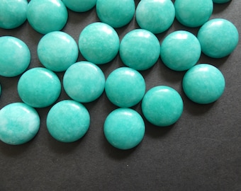 20mm Teal Natural White Jade Cabochon, Dyed, Round Cabochon, Half Dome, Polished Stone Cab, Natural Stone, Jade Stone, Button Gemstone