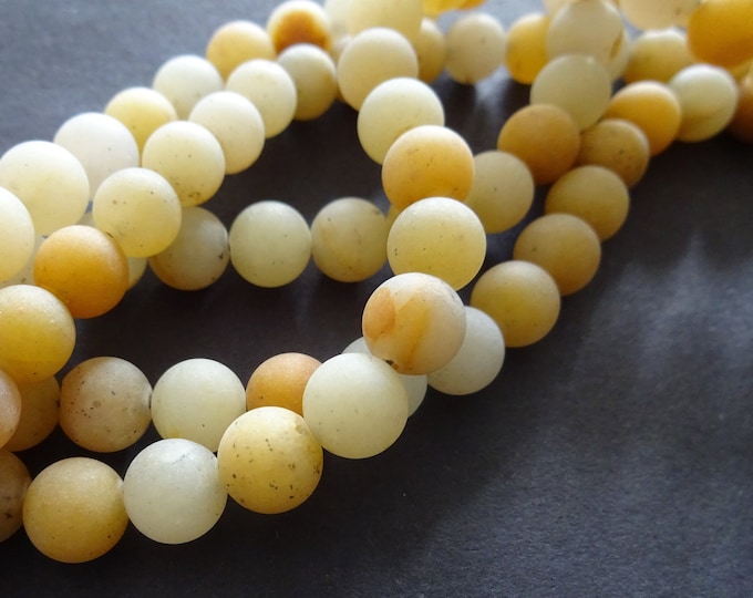 8mm Natural Yellow Aventurine Frosted Ball Beads, 15 Inch Strand Of About 47 Gemstone Beads, Natural Round Stone, Unfinished, Unpolished