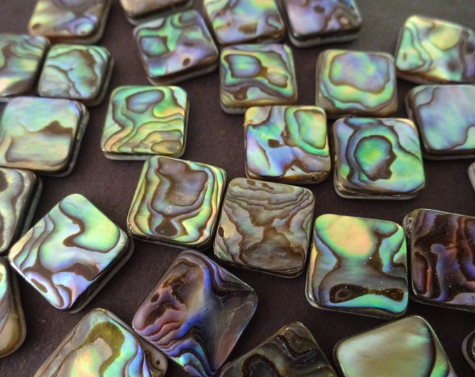 12x12mm Natural Abalone & Paua Shell Cabochons, Square Freshwater Seashell Cabs, Green and Blue, Shell Cab, Freshwater Shell Jewelry