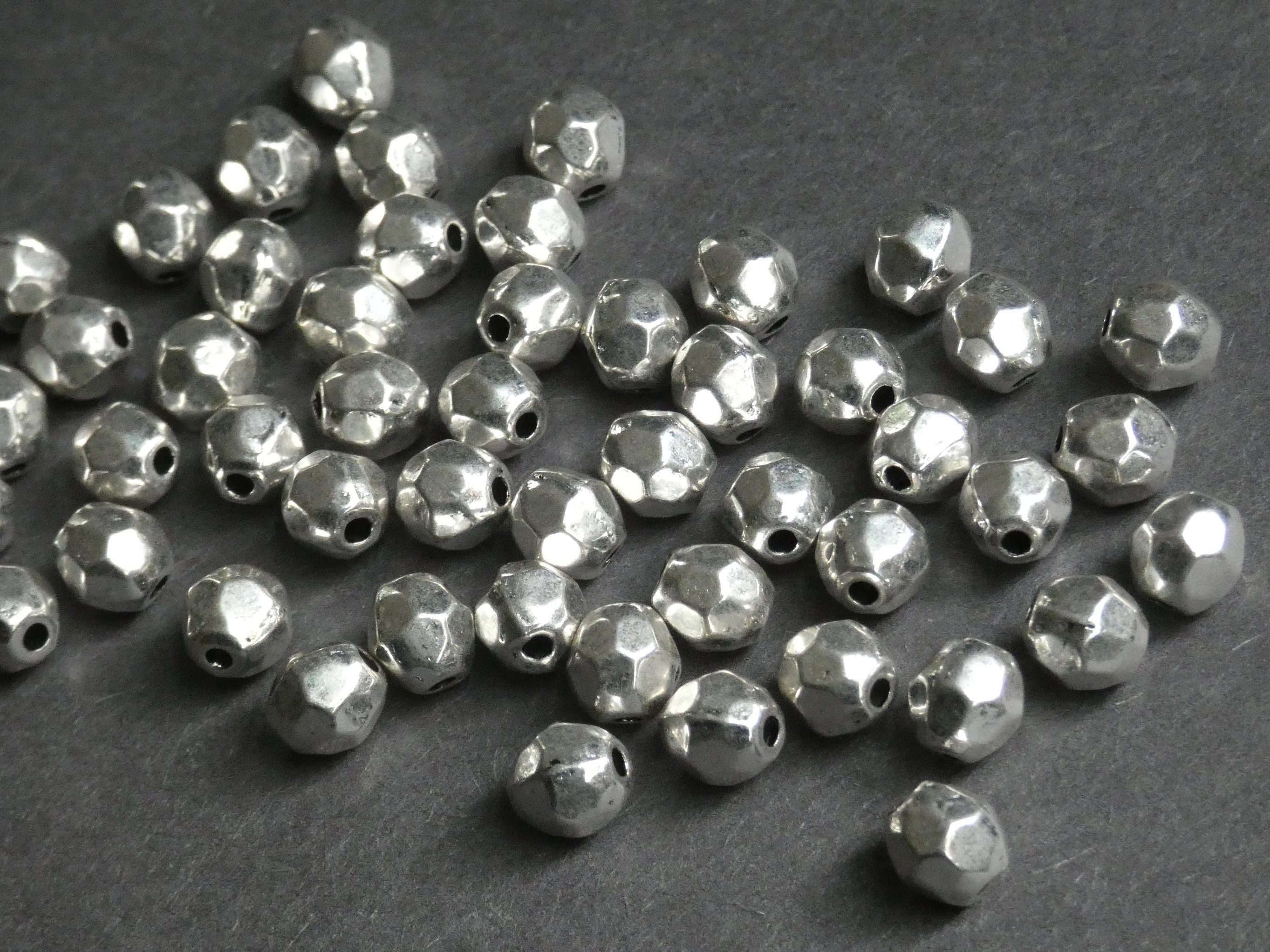 50 PACK 7mm Round Hammered Metal Beads, Metal Spacers, Round Bead