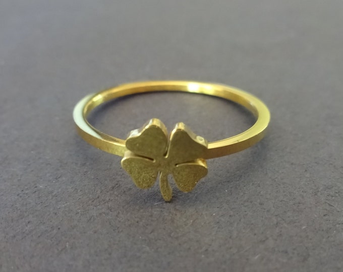 Stainless Steel 4 Leaf Clover Ring, Gold Clover, Sizes 6-10, Handcrafted Steel Ring, Good Luck Ring, Irish St Patrick's Day Jewelry