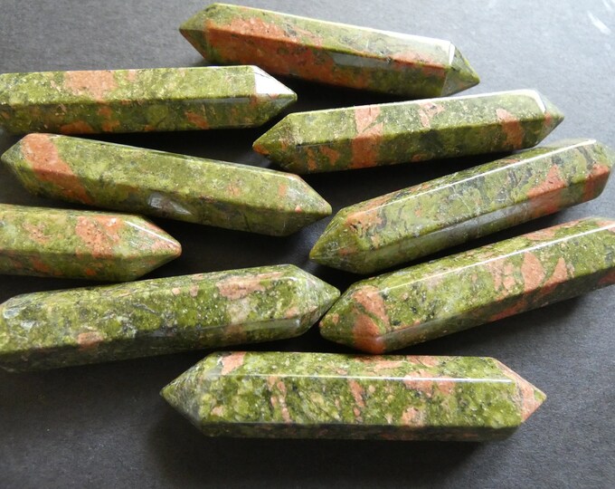 51-55mm Natural Unakite Undrilled Bullet, Faceted, Bullet Charm, Polished Gem, Gemstone Jewelry, Green & Pink, No Hole, Wire Wrapping Stone